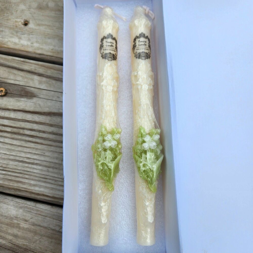 TONTTU 2 Set Lily Of The Valley Ivory Taper Scented Handmade Soy Candles 8.6"